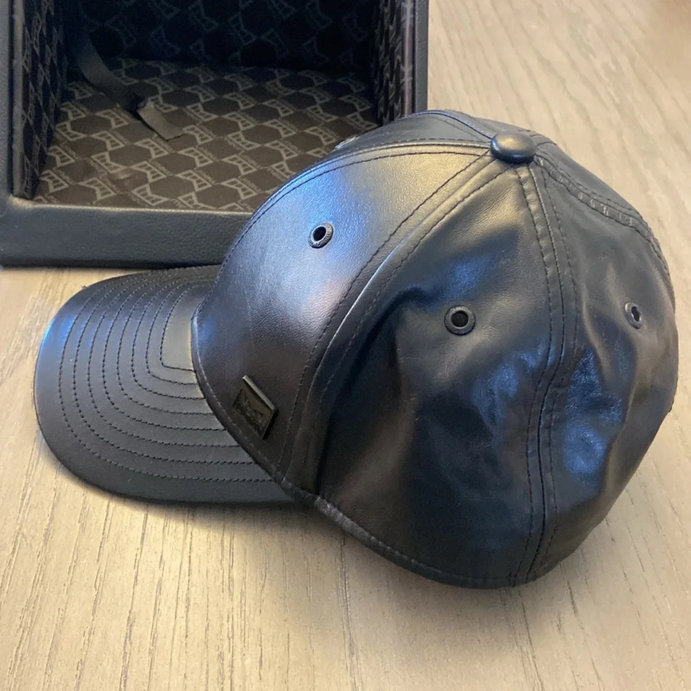 MELIN The Voyage Black Nappa Leather 6 Panel Cap.